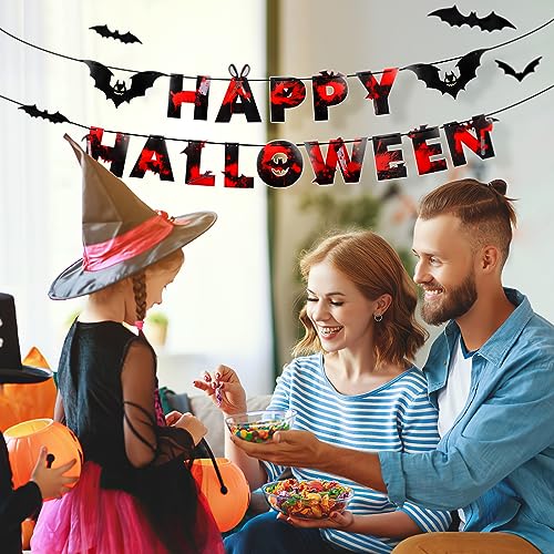 Halloween Bat Banner with 12 3D Stickers - Spooky Party Decorations