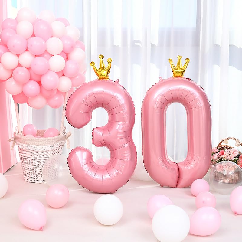 Pink Number 10 Balloon with Crown 40 Inch Latex & Foil Party Decor - Pink Princess Theme, Anniversary, Birthday Supplies - Variation of THIS listing