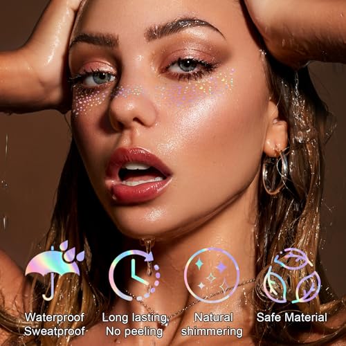 8PCS Glitter Freckles Face Tattoos - Holographic Multicolor Rave Makeup Accessories