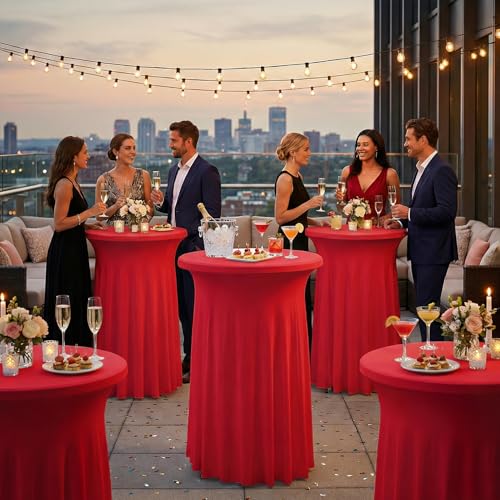 32x43 Red Cocktail Table Cover 2-Pack Ruffle Skirt Spandex Fit for High-Top Tables