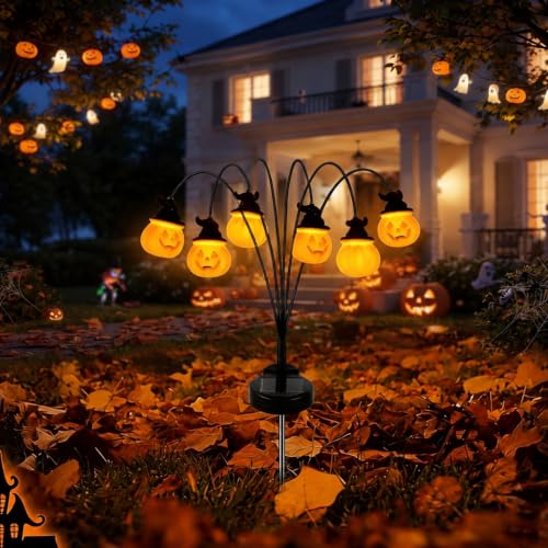 Halloween Pumpkin Solar Stake Light - Orange - Waterproof Outdoor Garden Path Lamp with Auto Sensor & 6 LEDs
