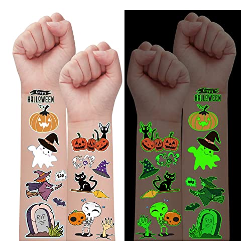 Glow Halloween Temporary Tattoos - 10 Sheets Kids Party Favors & Decorations