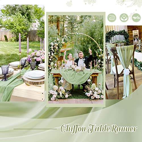 Sage Green Chiffon Table Runner 15 Pieces 27x120 Inches for Wedding Party Decor - QueenDream
