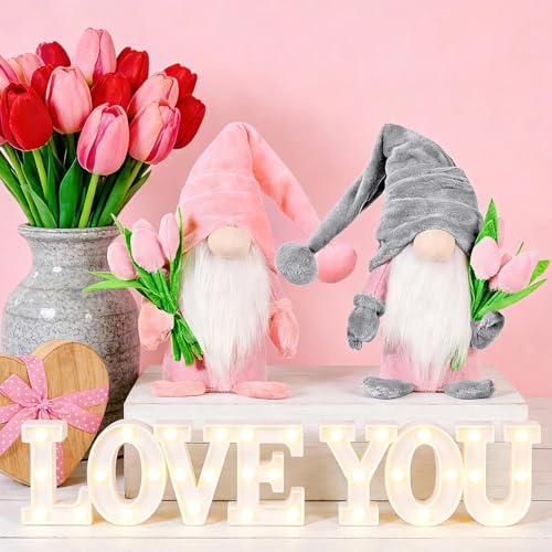 Pink Gnome Plush Decorations Set - Spring Tulip Home & Gift Decor - 2PCS