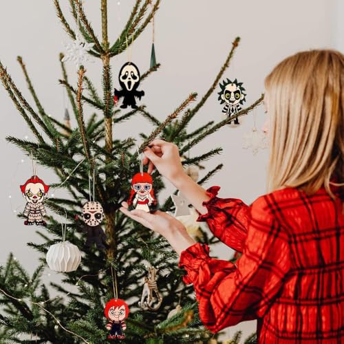Halloween Horror Movie Wooden Ornaments - 10pcs Spooky Tree Decorations