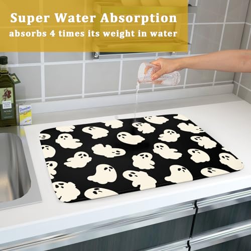 Kawani Halloween Ghost Dish Drying Mat 18x24 Inches Reversible Microfiber Kitchen Mat