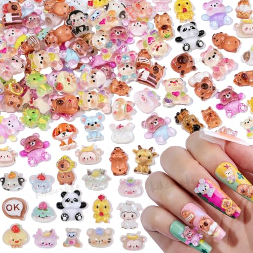 200PCS Cute Animal Nail Charms Set - 3D Resin Decorations for Nails Art - Variation of Animals