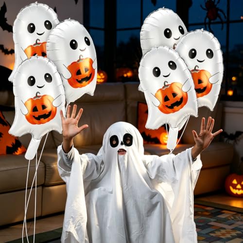 Ghost Pumpkin Balloons Halloween Party Supply - 6PCS Foil Balloons, Reusable, 15.3x8.2 Inch, Ghost & Pumpkin Design