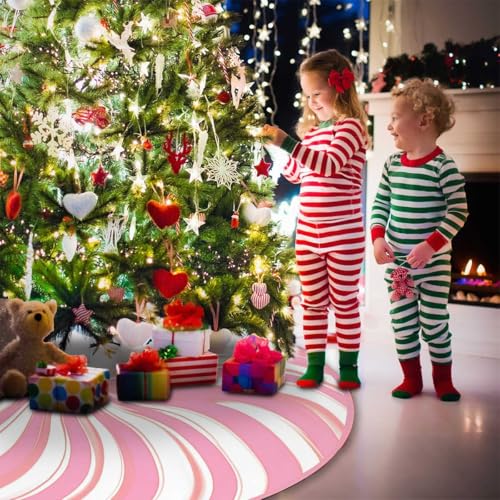 Pink Candy Christmas Tree Skirt 36 Inch Holiday Decor for Xmas Trees