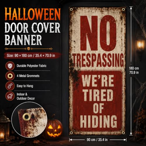Halloween Door Cover Banner - Large Spooky Warning Design, Reusable Holiday Decor