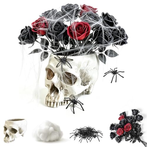 4-in-1 Gothic Halloween Skull Planter Centerpiece Set - Spooky Decor