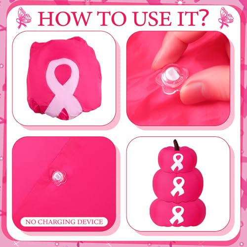 Pink Ribbon Inflatable Pumpkin Decorations - Breast Cancer Awareness Set of 3, 4 Feet Tall
