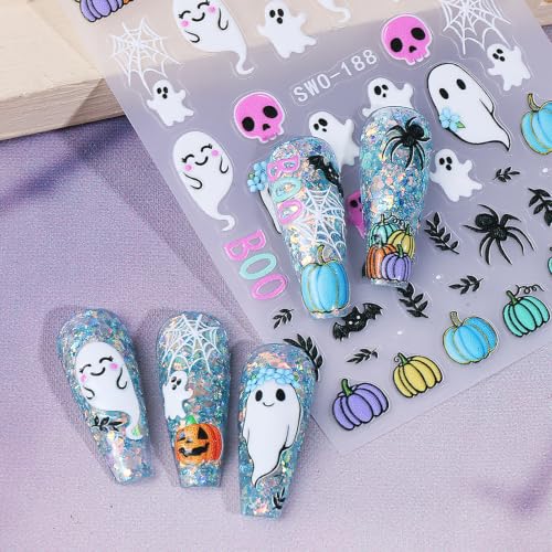 Halloween Nail Stickers 5D Embossed Ghost Design - Variation of THIS listing