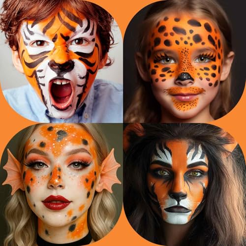 Orange Face & Body Paint Kit - Water-Based Halloween Makeup, Safe Non-Toxic, Stage & Costume Use
