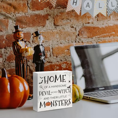 Halloween Wooden Sign - Devil & Witch Holiday Decor for Home & Desk - Variation H13