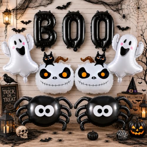 Halloween Foil Balloon Set - Ghost Spider Boo and Pumpkin Decorations, 9 Pieces