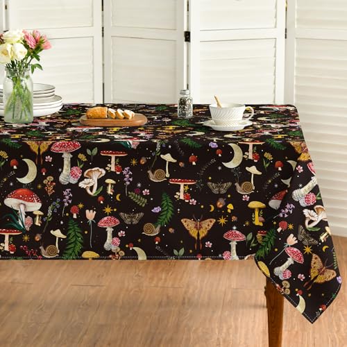 Horaldaily Black Mushroom Tablecloth 60x84 Inch Rectangular Seasonal Dining Cover