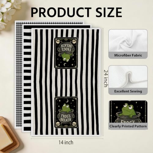Frog Witchy Kitchen Towels Set - Funny Witch Decor Hand Towels, 3 Pcs Multi0254