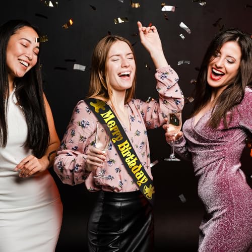 Holiday Birthday Sash with Gold Foil - Black Satin Party Accessory