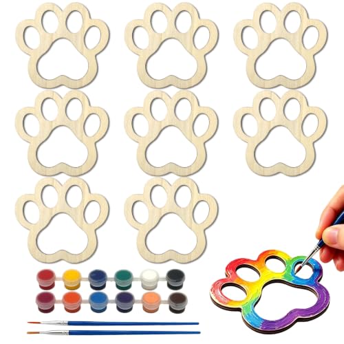 Dog Paw Prints Wall Art - 8 Pcs Wooden Nursery Decor - Dog Lover Gift - Variation of Dog Paw Prints 01