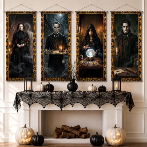 Halloween Haunted Mansion Portrait Wall Banners 4-Pack - Spooky Gothic Decor