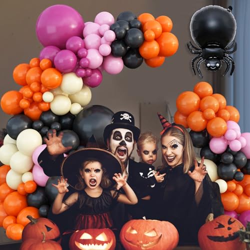 Halloween Balloons Garland Kit with Foil Ghost Spider Bat & Pastel Balloons