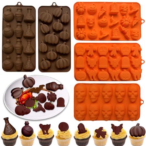 70 Cavity Halloween Silicone Mold Set - Skeleton Pumpkin Ghost Bat Tomb Spider Shapes for Candy & Cake Decorating