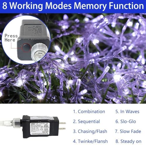 Christmas Star String Lights 320 LED 9x12Ft Outdoor Fairy Lights with 8 Modes - White Star Variation