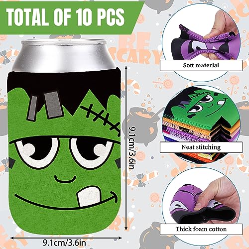 Halloween Can Sleeves Set with Cute Pumpkin Bat Ghost Cat Designs - Reusable Insulated Beverage Covers