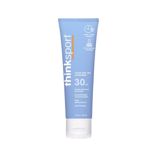 Thinksport SPF 30 Sport Sunscreen - Water-Resistant Mineral Lotion, Clear Zinc Oxide, 3oz | Vegan & Reef-Safe UVA/UVB Protection