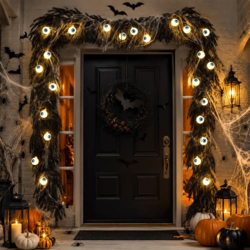 Black Halloween Garland with Eyeball String Lights - 9FT Spider Decoration