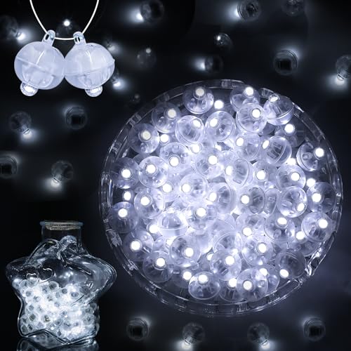 White 50pcs Mini LED Balloon Lights - Flashing Multicolor Waterproof Party Decor
