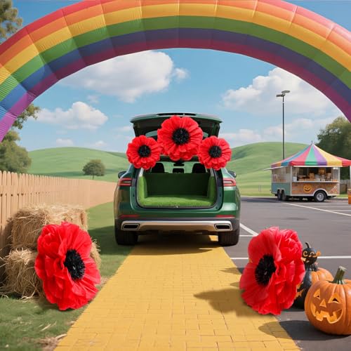 Giant Red Poppy Paper Flowers Decor Set - Halloween Wizard Party & More