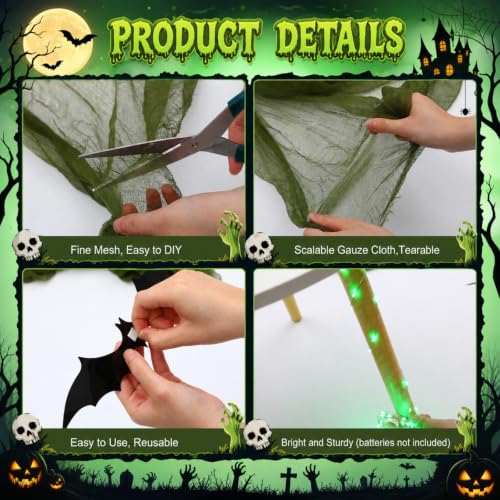 Halloween Green Creepy Cloth String Lights Set - Spooky Bat Decor & Accessories