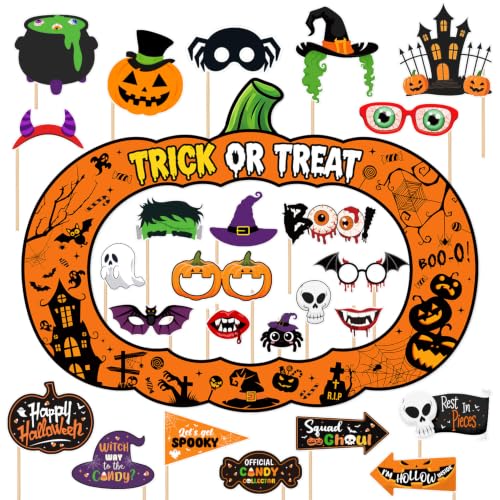 Halloween Pumpkin Photo Booth Props Kit - Spooky Party Accessories, 26 Pieces