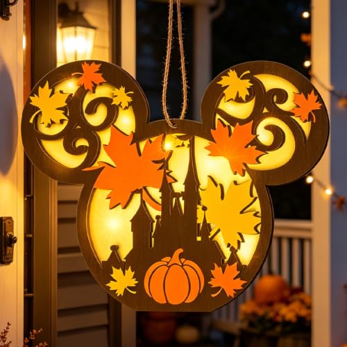 Fall Pumpkin Door Decor with Light - Halloween & Thanksgiving Wooden Sign
