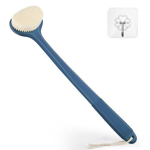 VANZAVANZU Back Scrubber for Shower, Bath Brush with 17-Inch Long Anti-Slip Handle, Wet and Dry Brushing Body Brush for Body Cleansing, Back Brush for Men and Women (Blue)