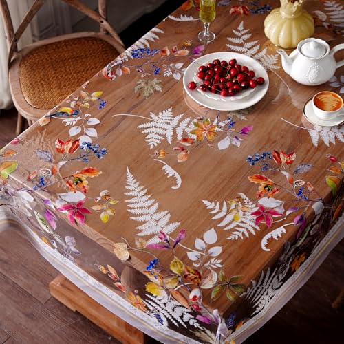 Clear Vinyl Table Cover Protector 52x70 Inches - Birds Design, Waterproof