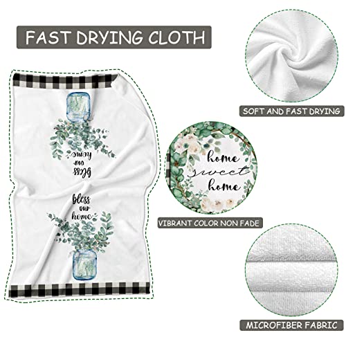 Eucalyptus Leaves Kitchen Dish Towels 2-Pack - Absorbent Microfiber Drying Towels for Cooking