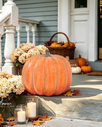 Artificial Pumpkin Decor - Large 13x11 Inch Autumn Fall Decoration - Round Variation