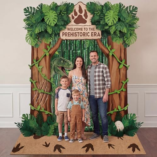 Dinosaur Party Decorations Set with Door Cover, Foil Curtains & Rug - Dinosaur Variation