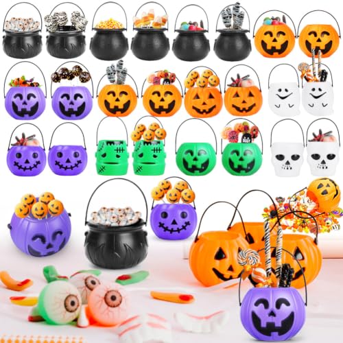 24PCS Halloween Mini Candy Buckets Set - Skull Pumpkin Ghost Novelty Decorations