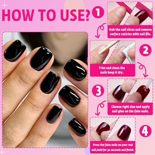 AddFavor Black Short Press On Nails - 144pcs Fake Acrylic Nails with Adhesive Tabs