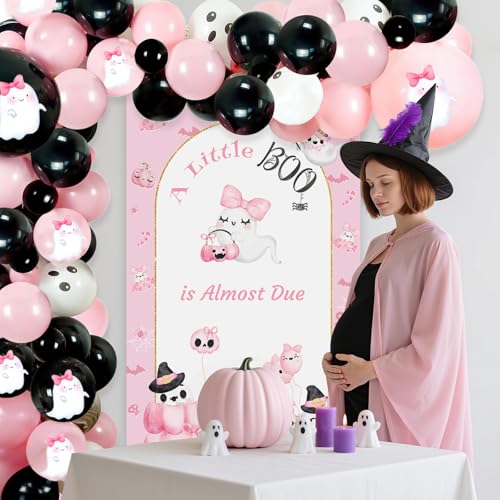 Pink Halloween Baby Shower Decorations - Girl Baby Shower Party Supplies with Balloons & Banner - Variation Pink