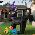 6FT Inflatable Halloween Black Cat with Witch Hat & Colorful Pumpkins, LED Yard Decor
