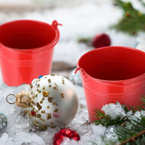 Mini Metal Buckets with Handles - Galvanized Pails for Wedding Party Favors - Red, 28 Pcs