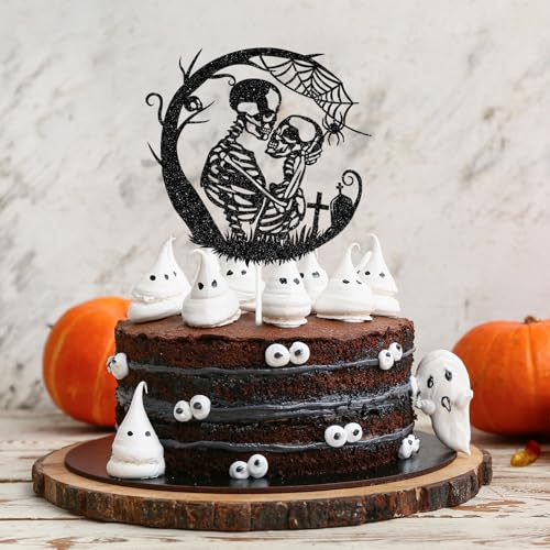 Gothic Skull Wedding Cake Topper for Halloween & Anniversary Celebrations