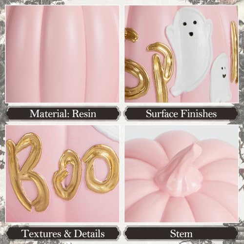 Pink Halloween Pumpkin Decor Set with Ghost and Bat - Fall & Spooky Table Centerpieces - WDS WONDROUS