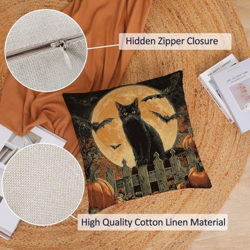 Halloween Pillow Covers 20x20 Set of 4 Ghost Pumpkin Spider Web Decor - Black Cat & Crow Design - Variation 28