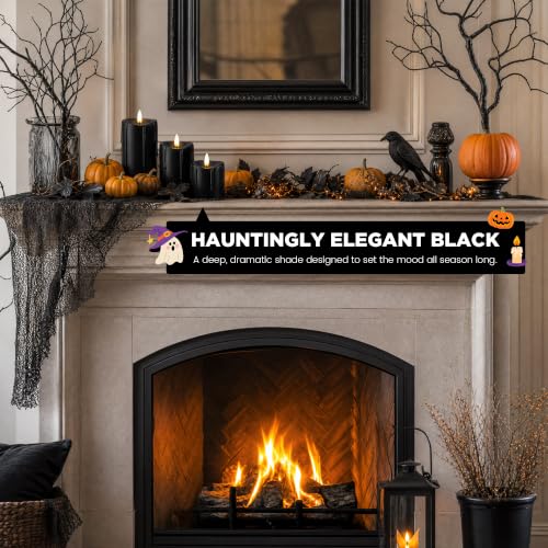 Velsyn Black Flameless Pillar Candles with Remote Set of 3 - Halloween Decor